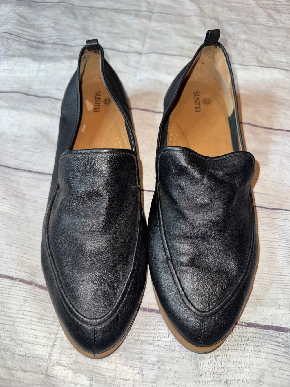 Susina Black Leather Slip-On Loafers for Women